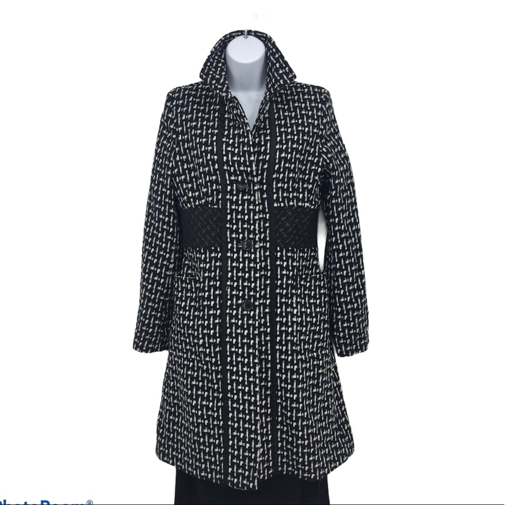 Black & White Tweed Duster Long Coat Sz 8